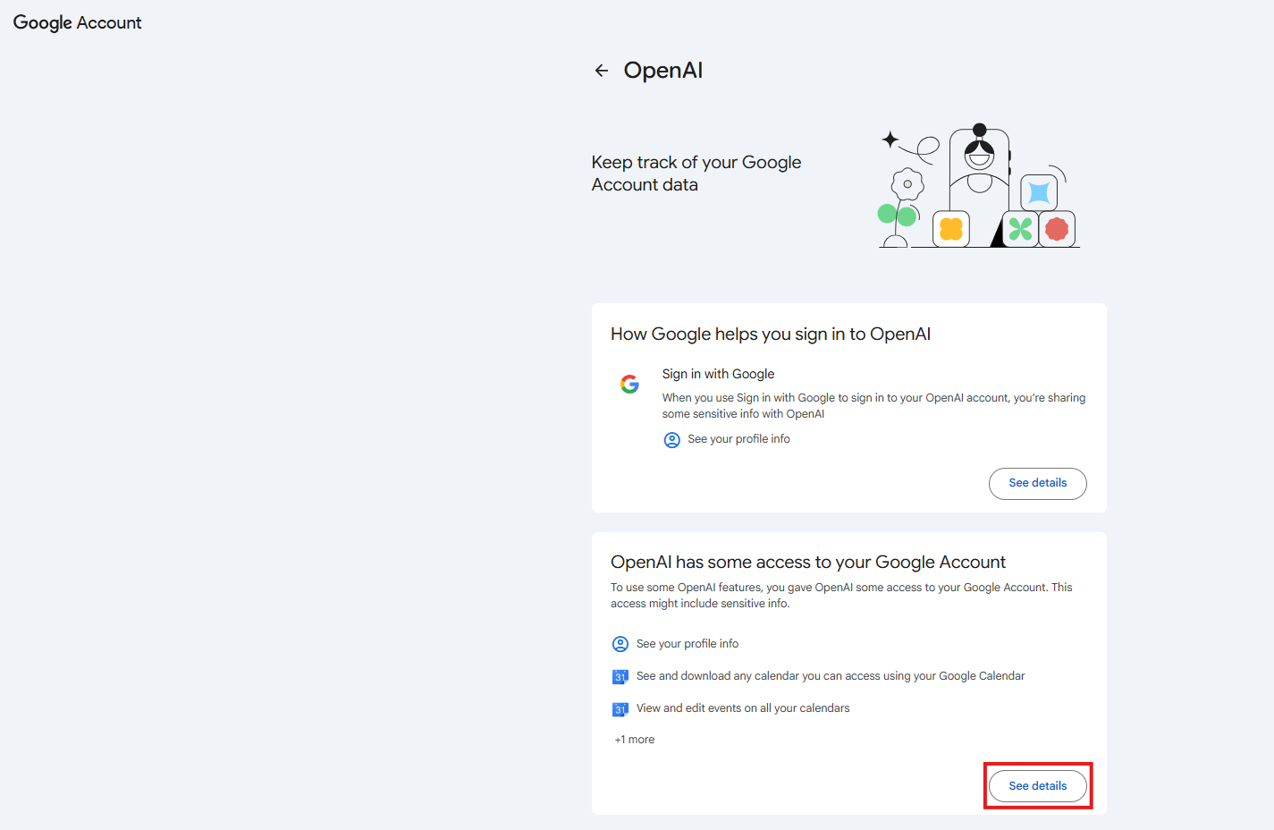 OpenAI access overview with the See details button highlighted by a red box