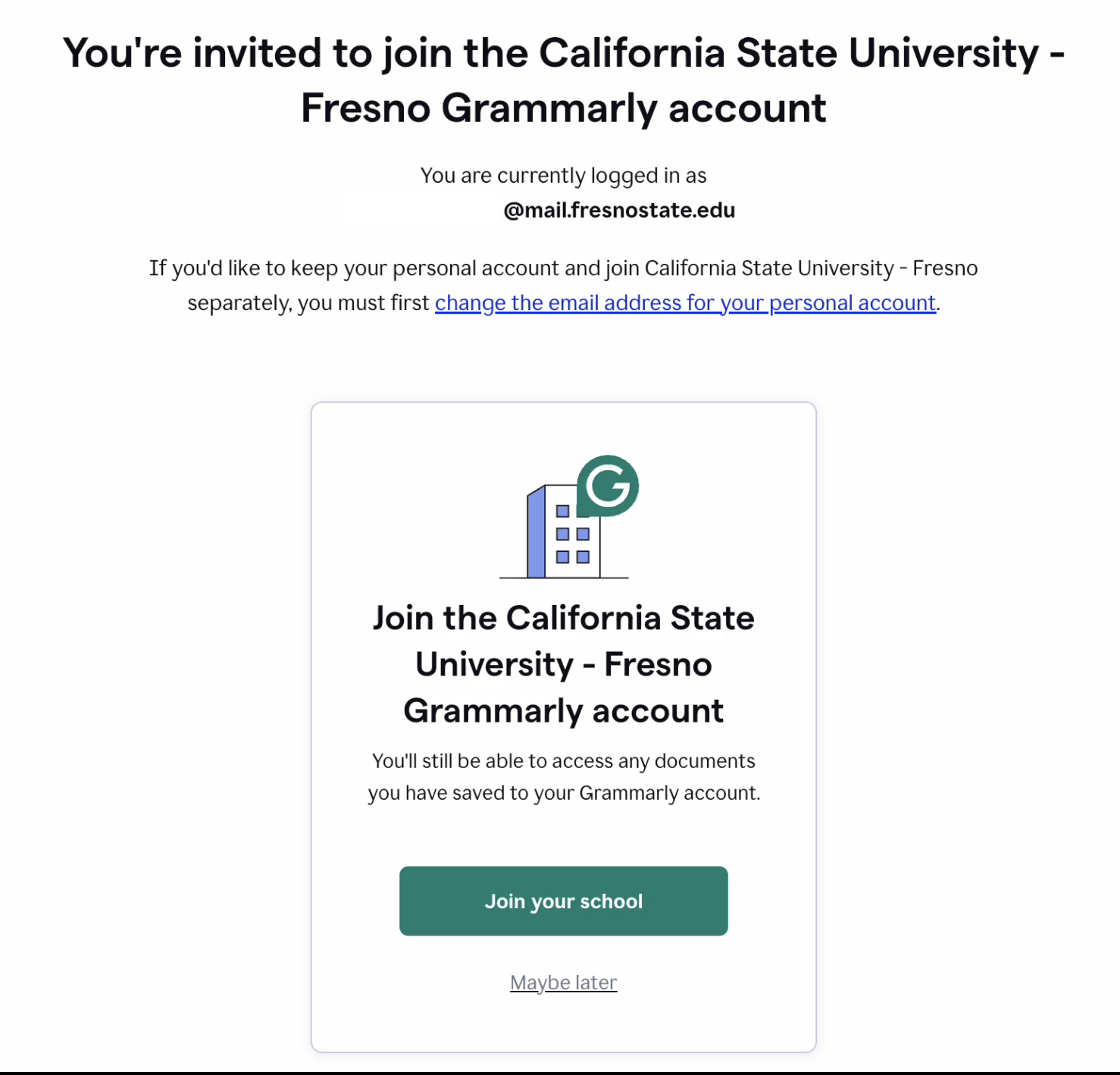 change email address for grammarly - invitation