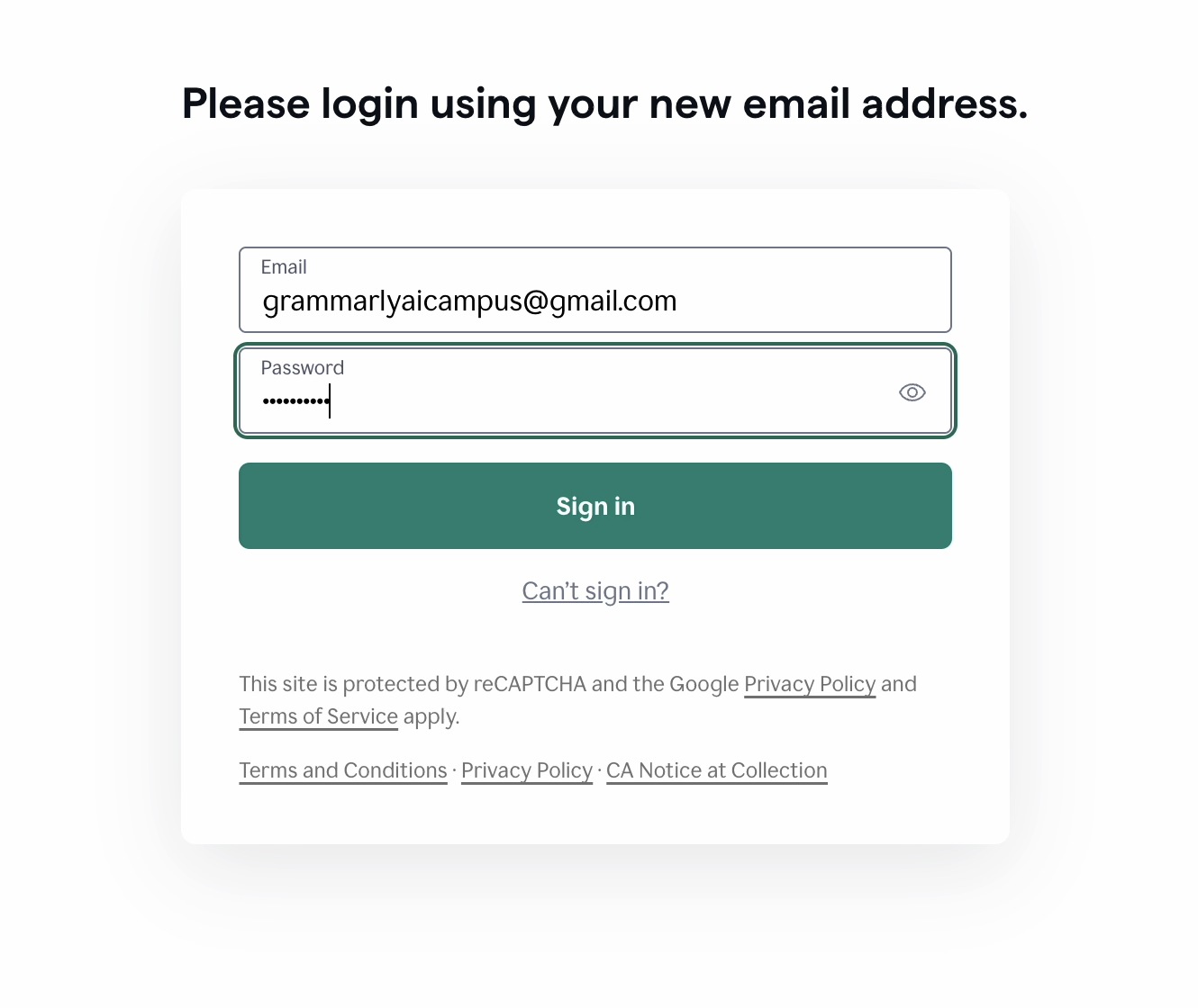 Please login using youe new email address