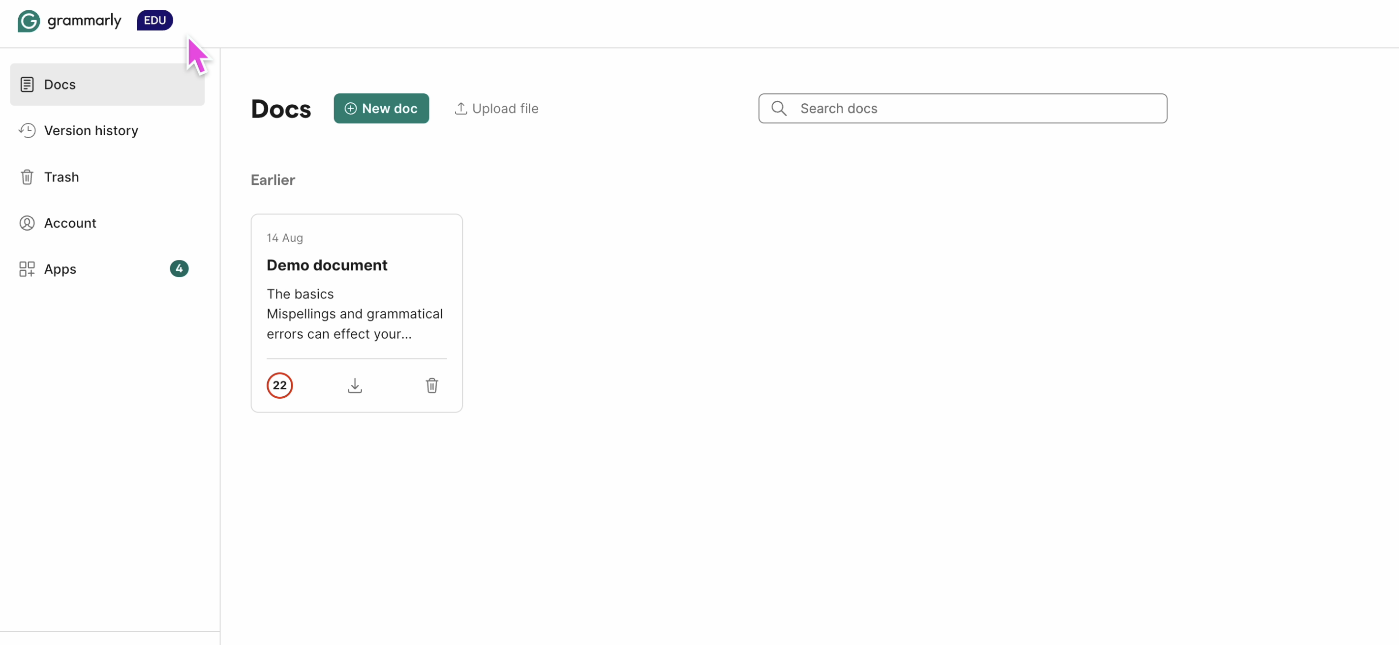 grammarly homepage dashboard