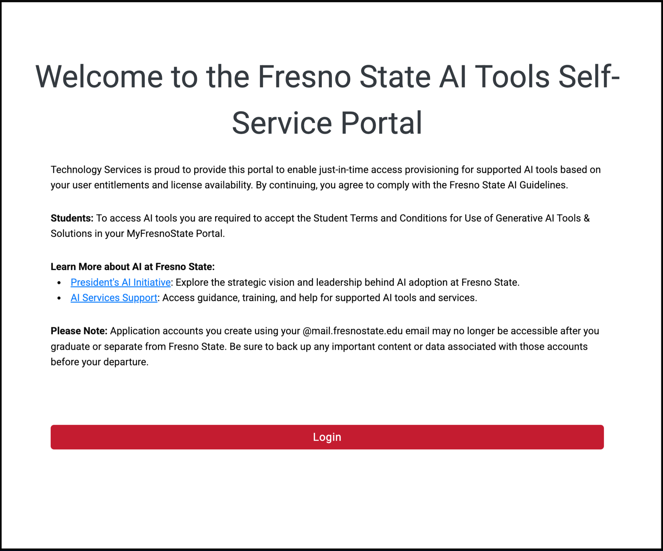 AI Self Service Portal Welcome Page