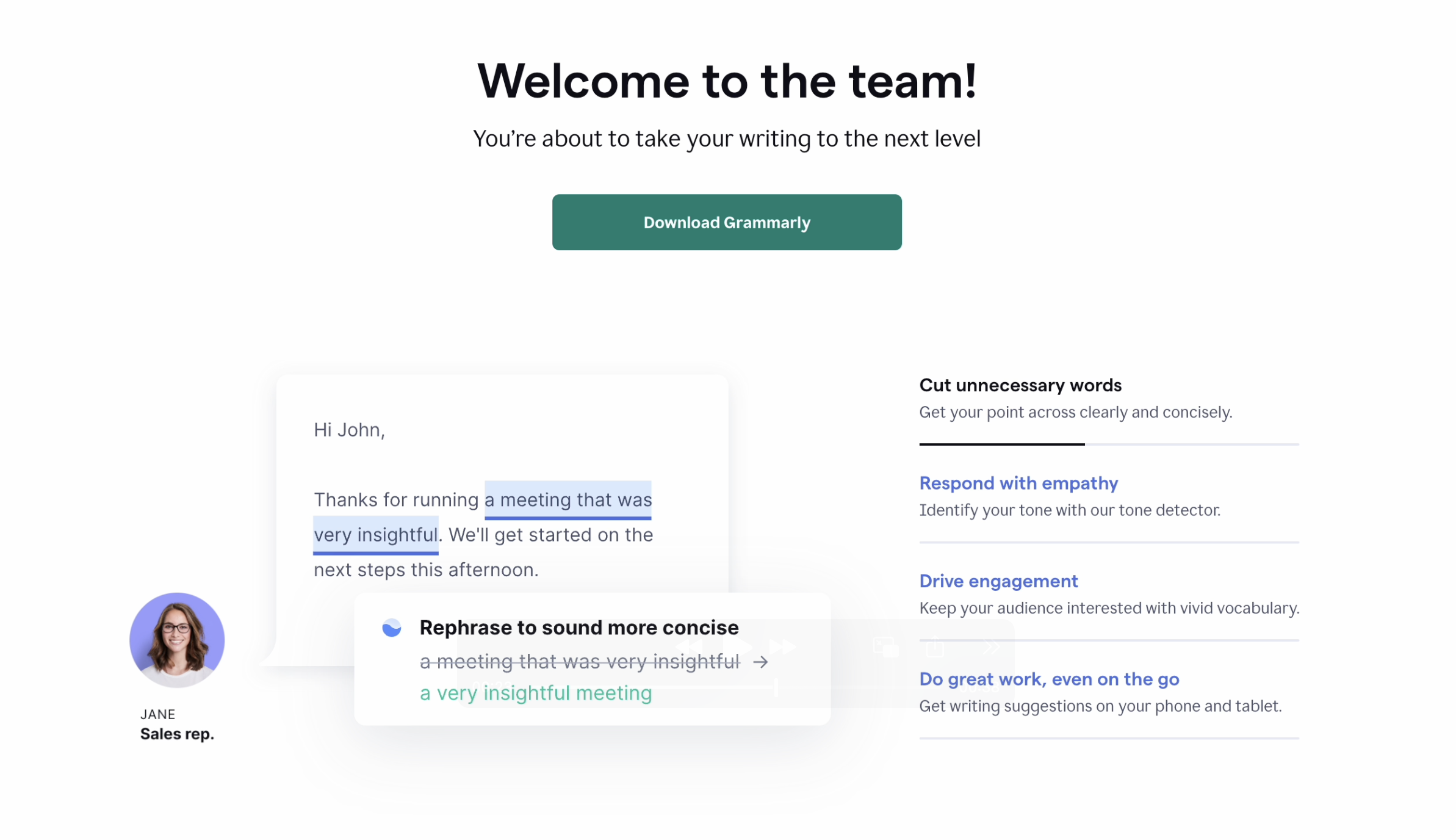 Welcome page for grammarly edu