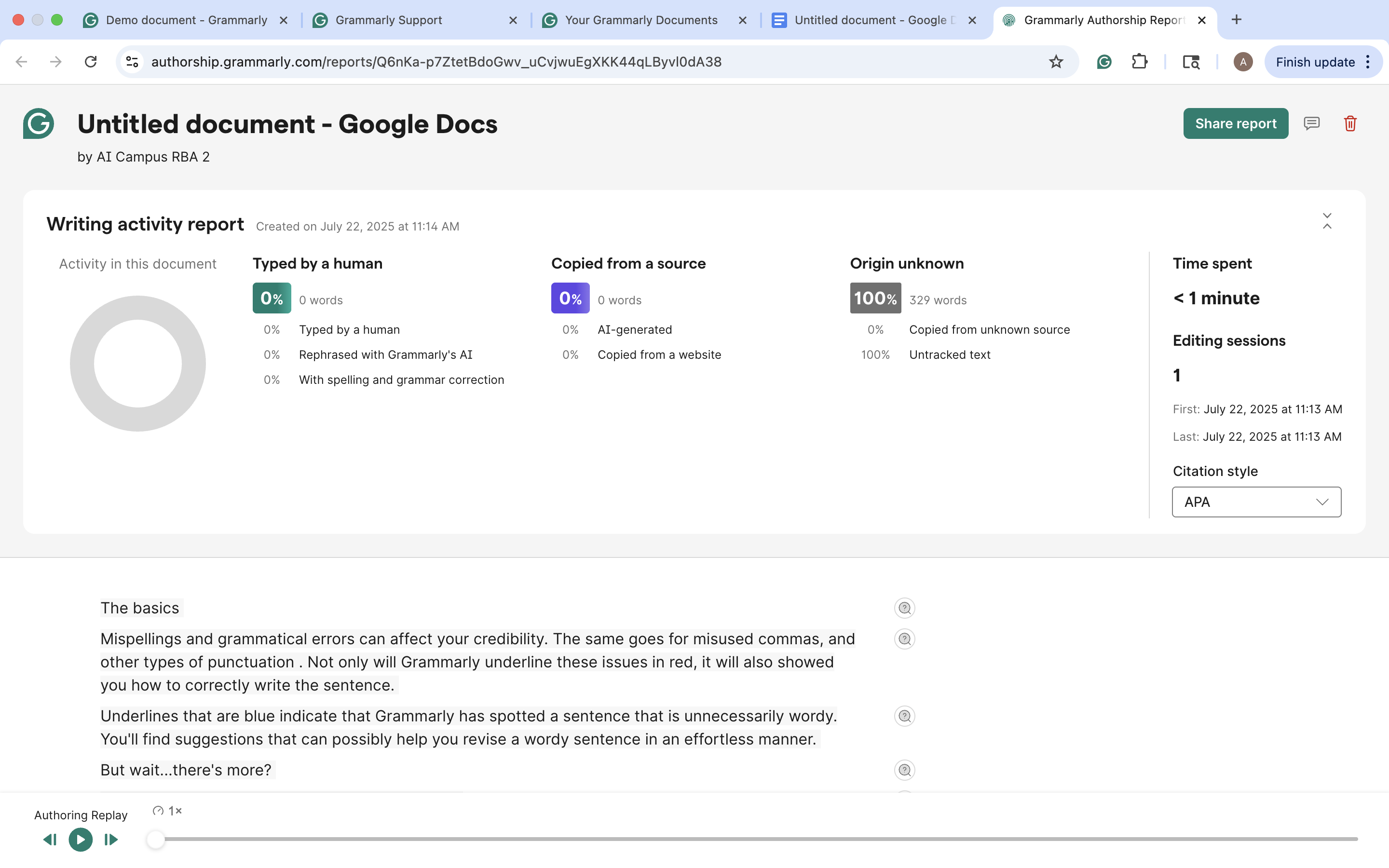 Authorship tracking report