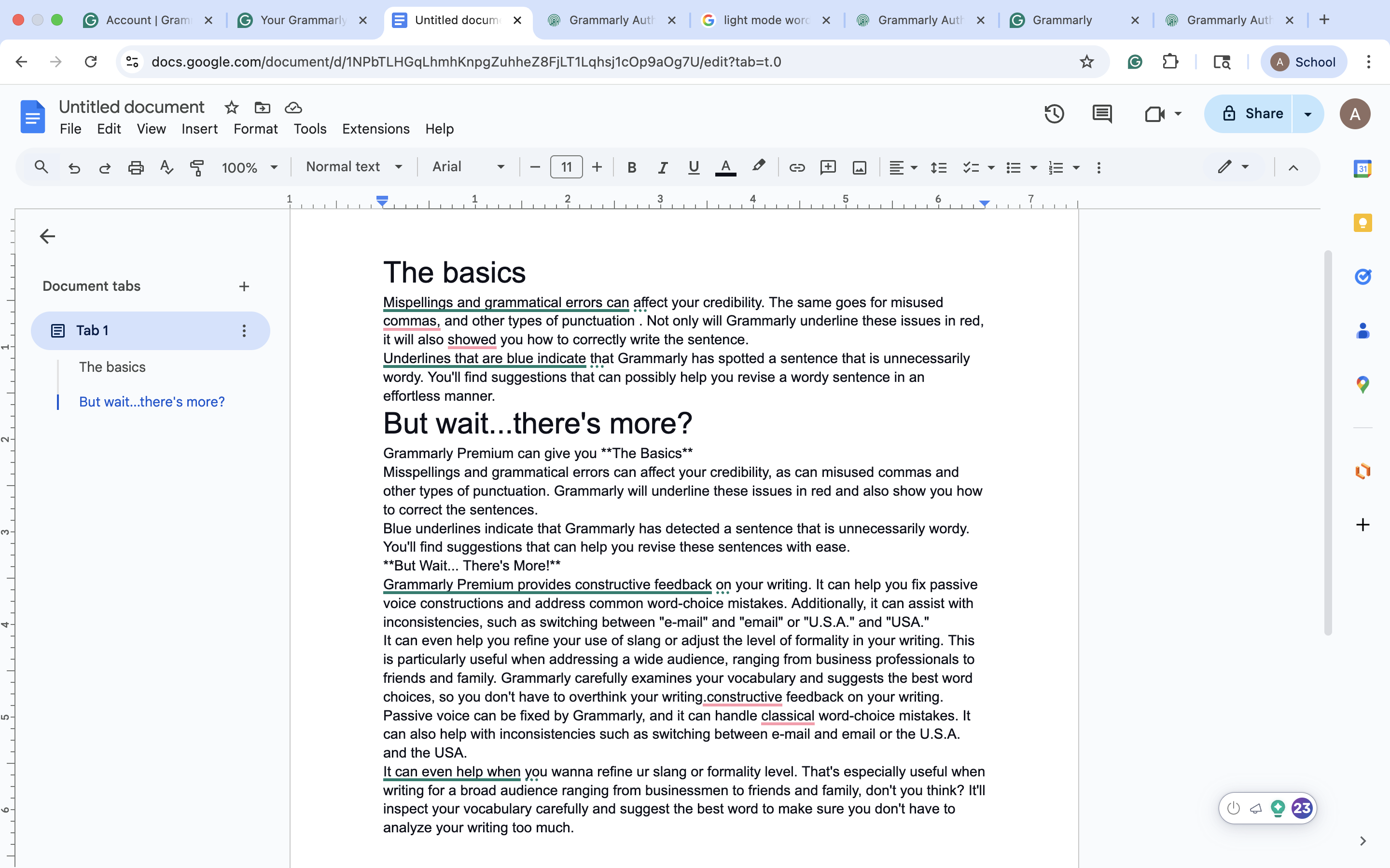 Google Doc Grammarly widget