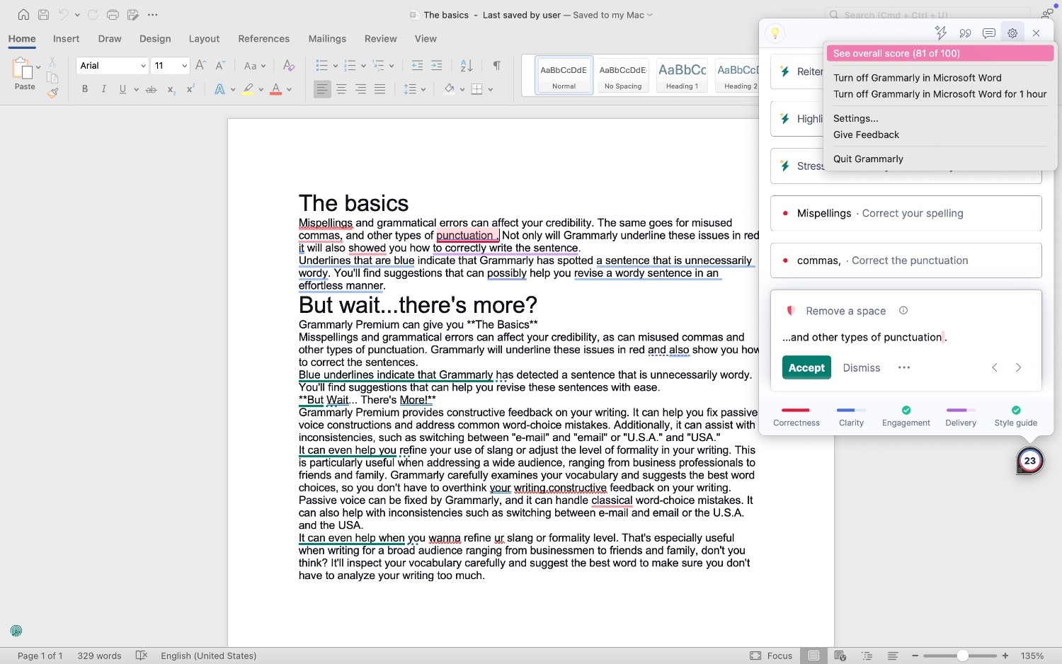Microsoft word settings menu