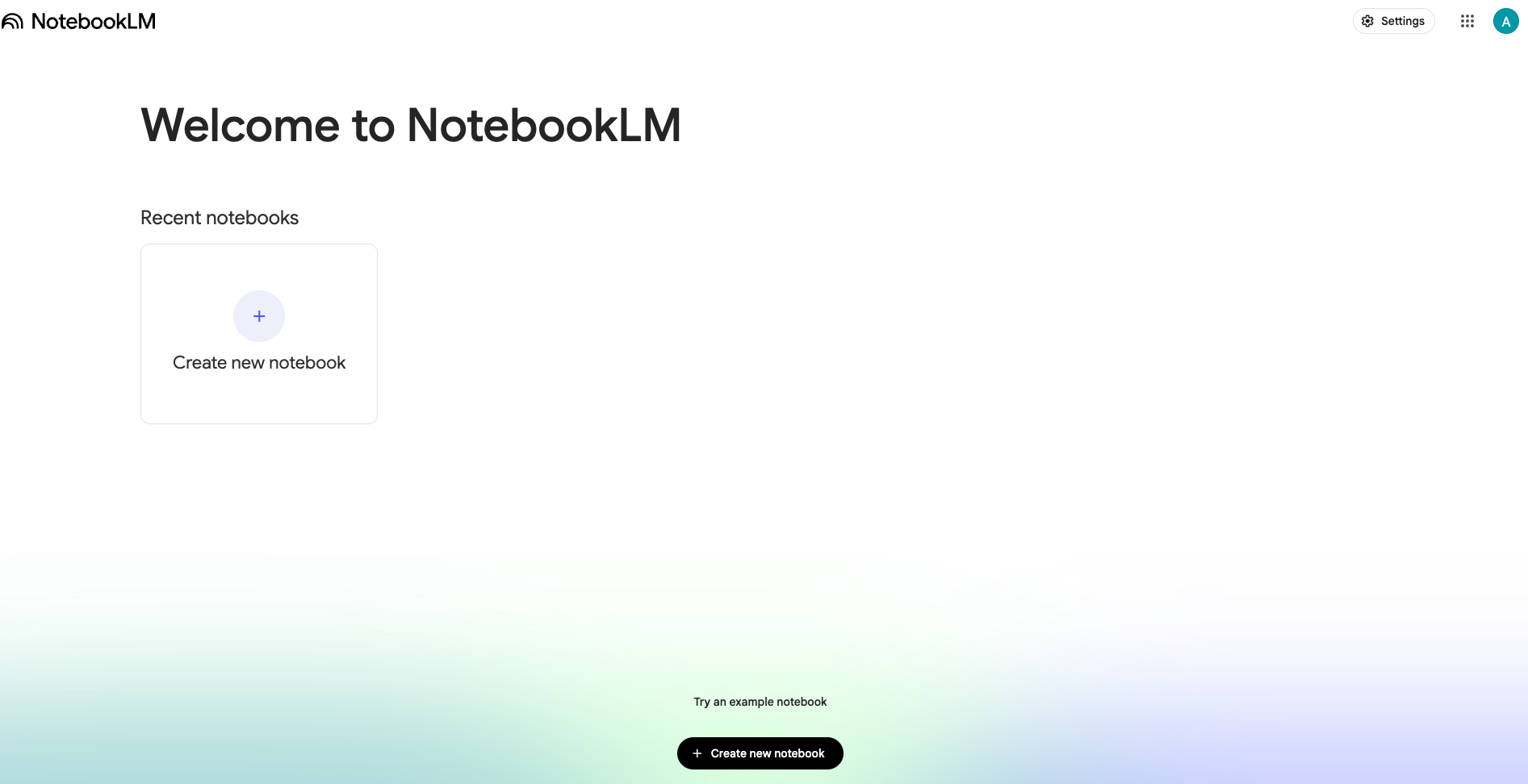 NotebookLM Home Page